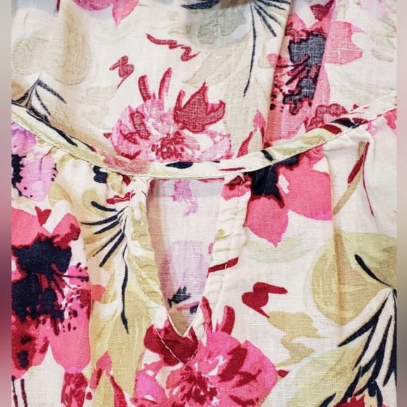 Catherine's Linen & Cotton Tunic Size 2X  22/24W Ivory Green Pink Flowers - Picture 5 of 14